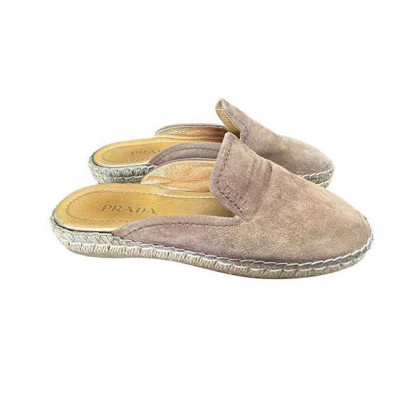 PRADA Espadrille Loafer Mule Slide Flat Shoe Brown Suede EU 36 - Picture 3 of 11